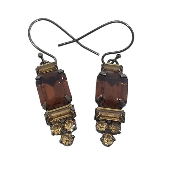 VINTAGE AUTUMN COLORS AUSTRIAN CRYSTAL DROP STYLE HOOK EARRINGS - Picture 2 of 5